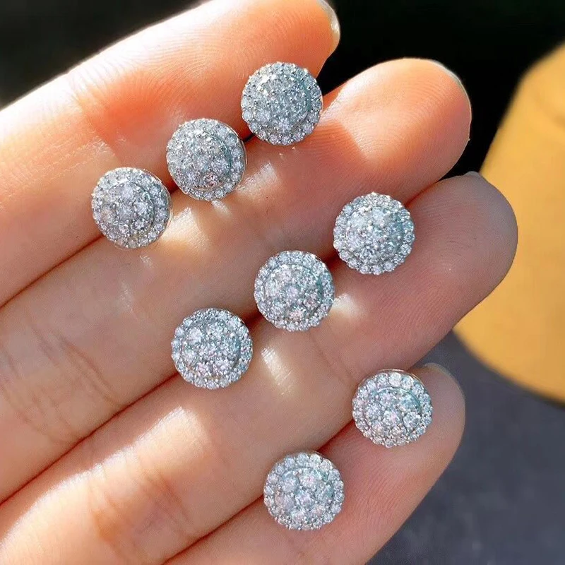 Huitan Dainty Round Shaped Stud Earrings for Women Full White Cubic Zirconia Simple and Classic Female Earrings Wholesale Lots