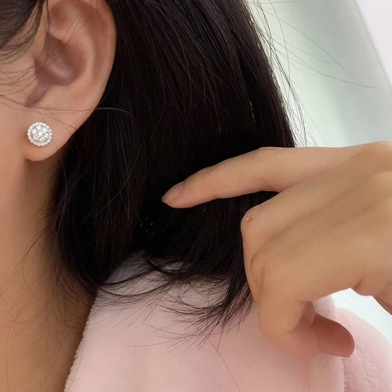 Huitan Dainty Round Shaped Stud Earrings for Women Full White Cubic Zirconia Simple and Classic Female Earrings Wholesale Lots