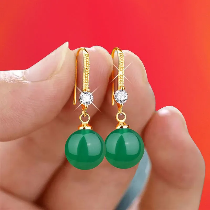 Exquisite Fashion Silver Color Water Imitation Pearls Drop Earrings for Women Shiny Red Green Round Earings Jewelry Gift 2025