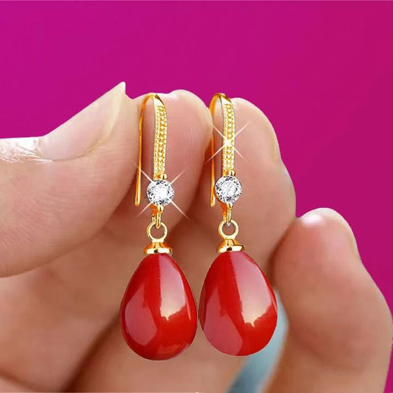 Exquisite Fashion Silver Color Water Imitation Pearls Drop Earrings for Women Shiny Red Green Round Earings Jewelry Gift 2025