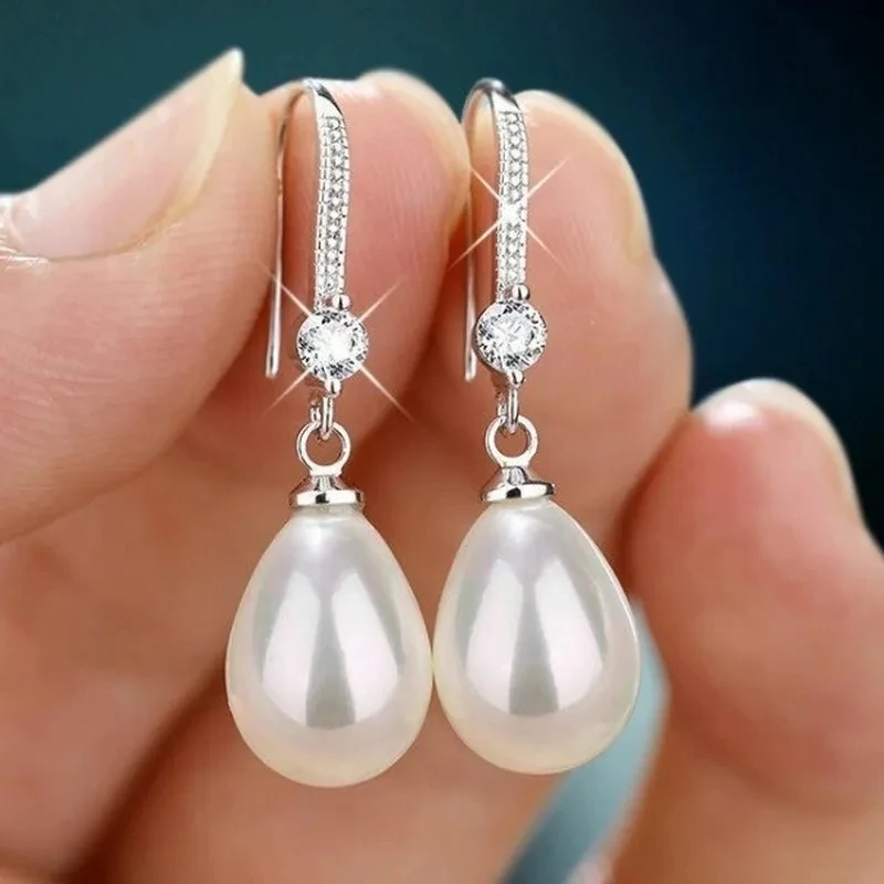 Exquisite Fashion Silver Color Water Imitation Pearls Drop Earrings for Women Shiny Red Green Round Earings Jewelry Gift 2025