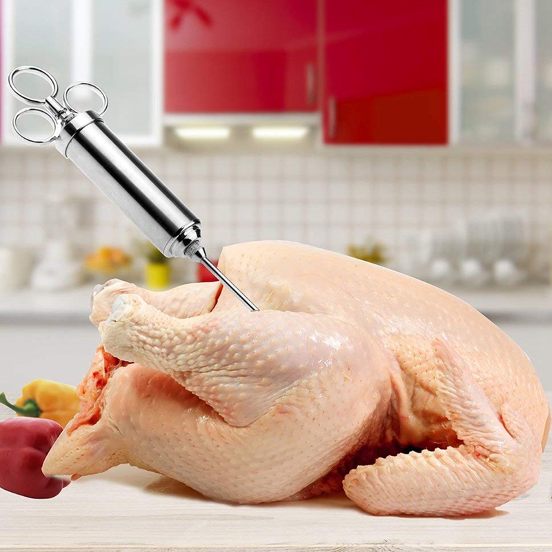 Meat Injector Syringe Kit Grill Turkey BBQ Seasoning Sauce Flavor Needle Cooking Syringe Stainless Steel Injector Cooking Syring