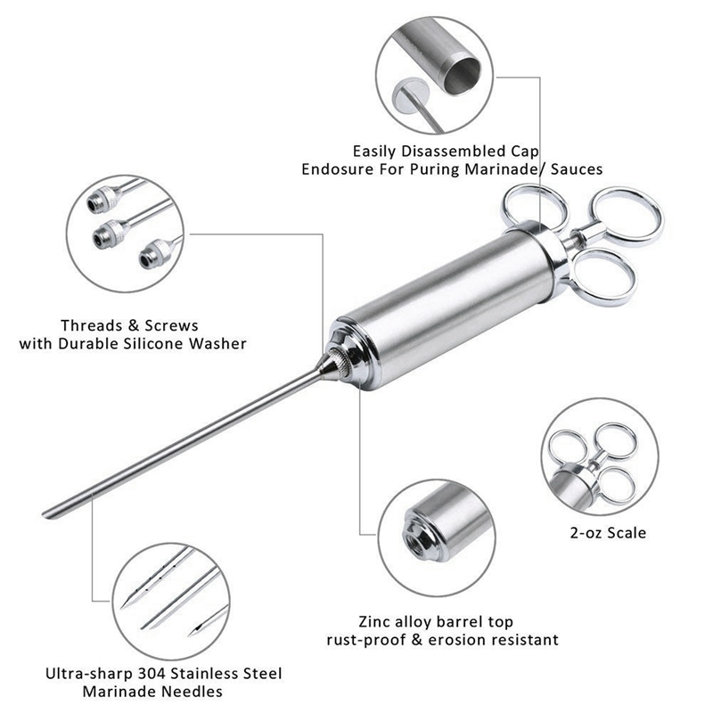 Meat Injector Syringe Kit Grill Turkey BBQ Seasoning Sauce Flavor Needle Cooking Syringe Stainless Steel Injector Cooking Syring