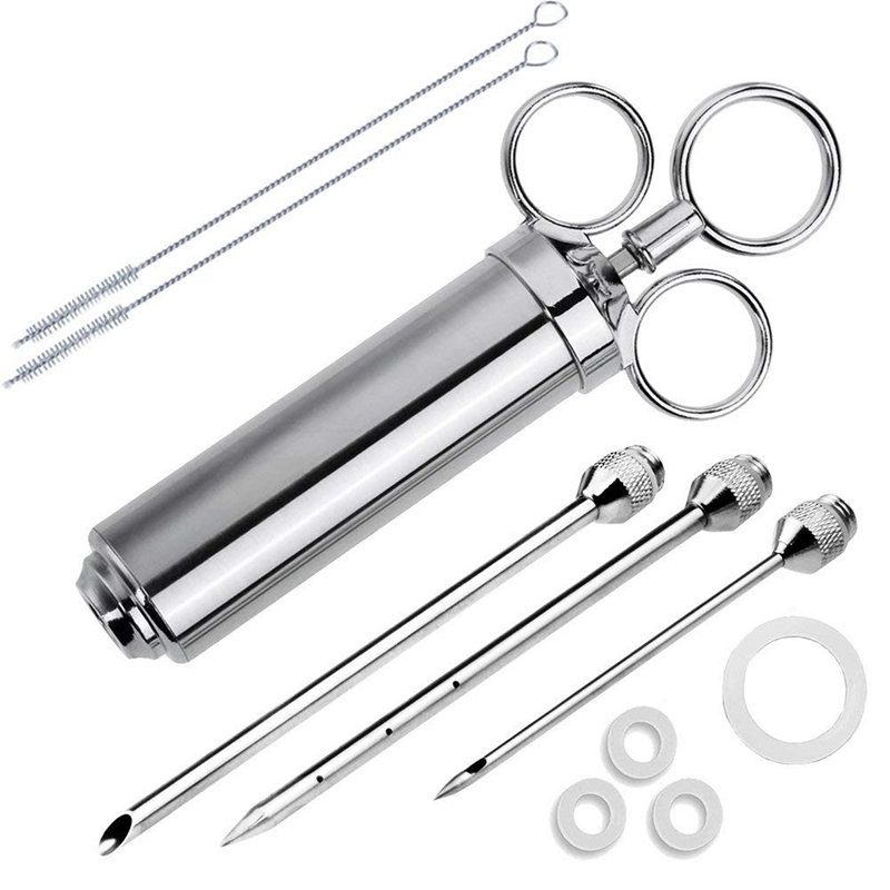 Meat Injector Syringe Kit Grill Turkey BBQ Seasoning Sauce Flavor Needle Cooking Syringe Stainless Steel Injector Cooking Syring