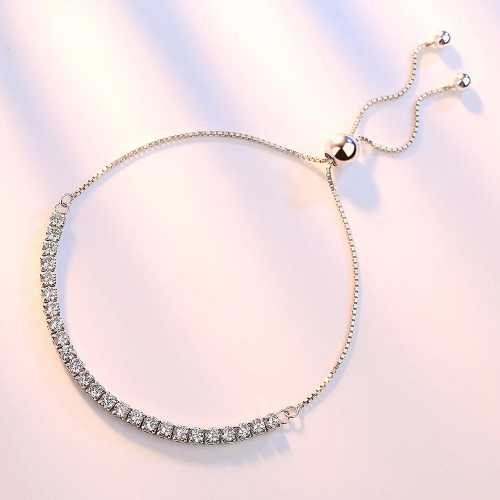 925 Sterling Silver Bracelet Love Elegant Zircon Tennis Crystal Chain for Women Fashion Noble Engagement Wedding Glam