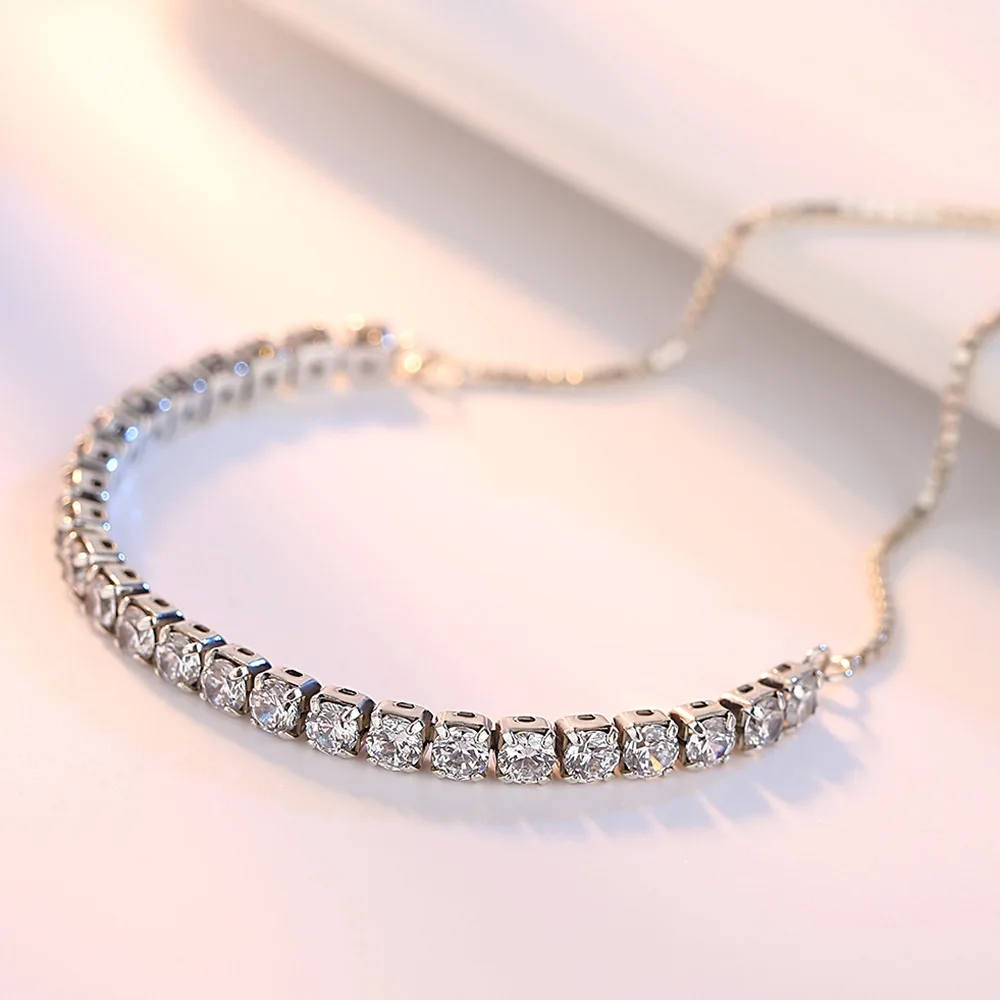 925 Sterling Silver Bracelet Love Elegant Zircon Tennis Crystal Chain for Women Fashion Noble Engagement Wedding Glam