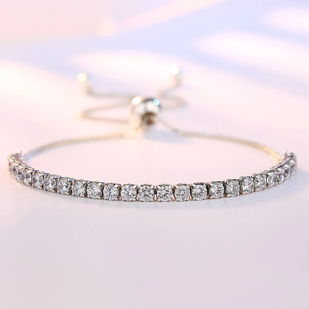 925 Sterling Silver Bracelet Love Elegant Zircon Tennis Crystal Chain for Women Fashion Noble Engagement Wedding Glam
