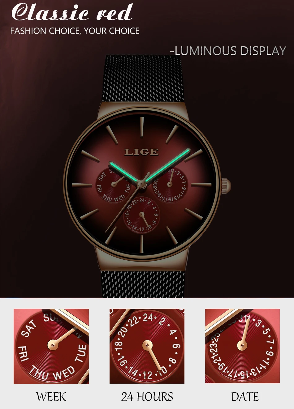 New LIGE Fashion Mens Watches Top Brand Luxury Quartz Watch Men Mesh Steel Waterproof Ultra-thin Wristwatch For Men Sport Clock