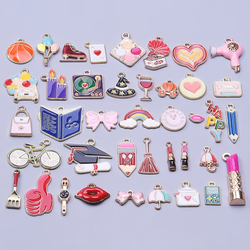 Bedeltjes Oil Drop Bowknot Heart Metal Charms For Jewelry Making Supplies Charms Wholesale Bulk 10/20/30/40pcs/Lot DIY Materials