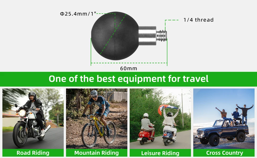 FANAUE Ball Head Adapter for Ram Mount with 1/4'-20 Threaded Post and Stainless Steel B Size1' Ball & 17mm Ball Bicycle Cradle