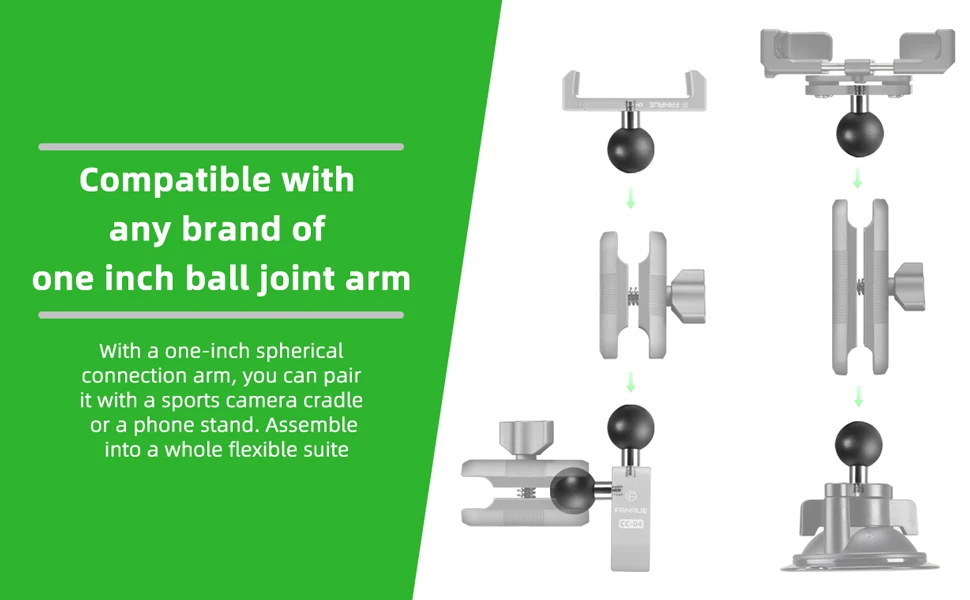 FANAUE Ball Head Adapter for Ram Mount with 1/4'-20 Threaded Post and Stainless Steel B Size1' Ball & 17mm Ball Bicycle Cradle