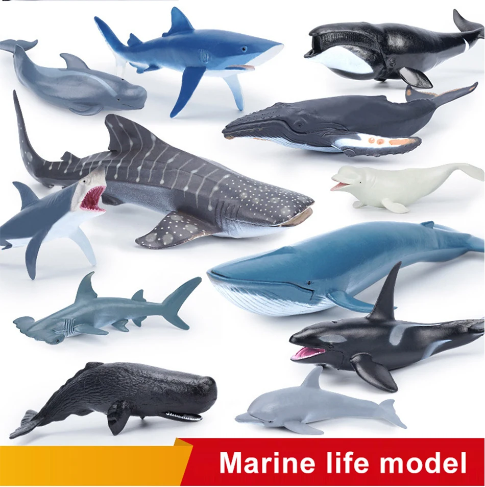 Simulation Marine Sea Life Whale Figurines Shark Cachalot Action Figures Ocean Animal Model Dolphin Hammerhead Educational Toys