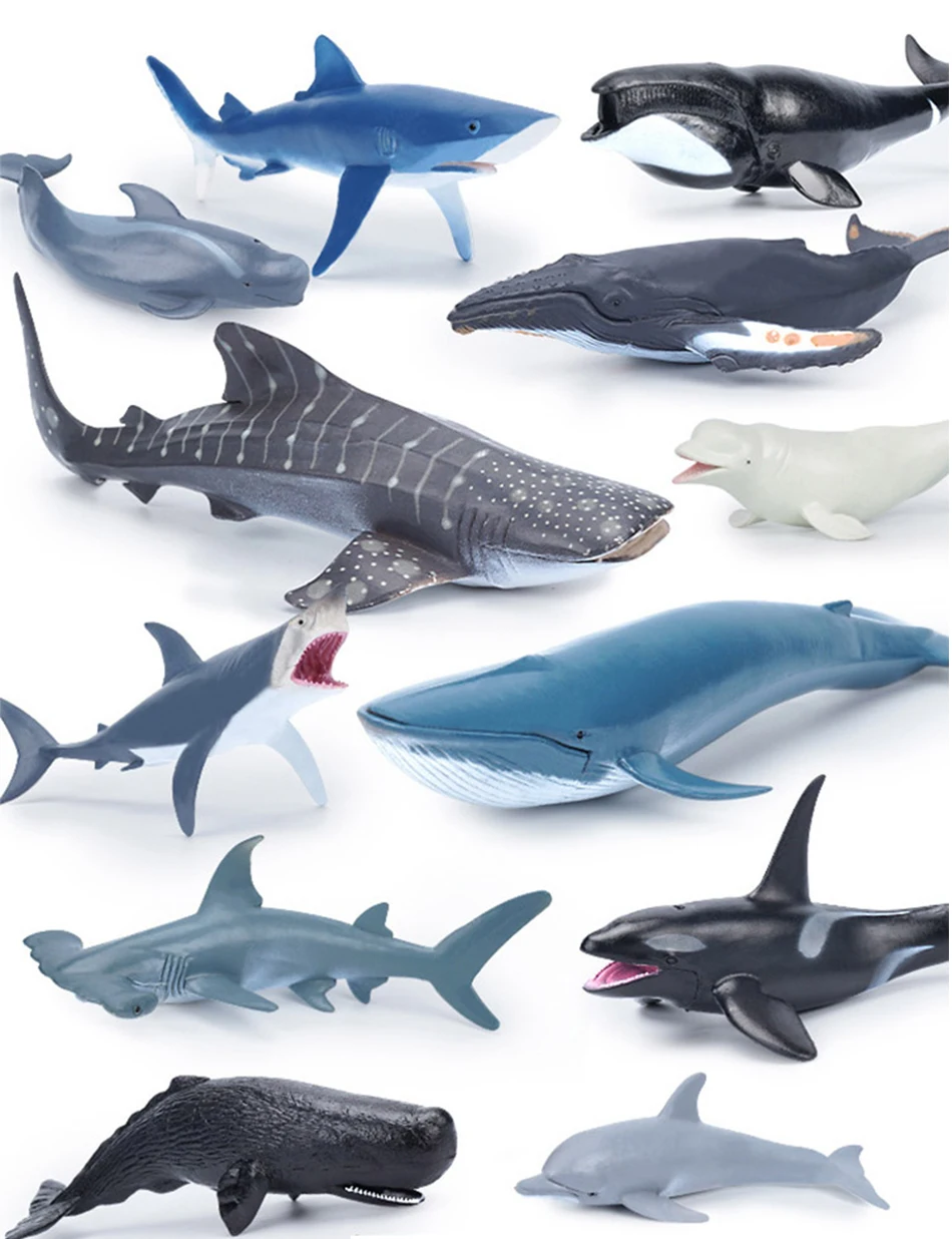 Simulation Marine Sea Life Whale Figurines Shark Cachalot Action Figures Ocean Animal Model Dolphin Hammerhead Educational Toys
