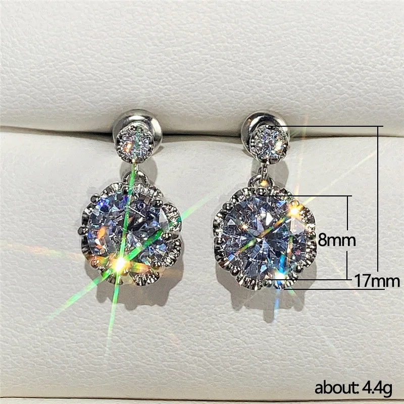 Huitan Luxury Wedding Earrings for Women Shiny Round Cubic Zirconia Crystal Dangle Earrings Bridal Marriage Accessories Jewelry
