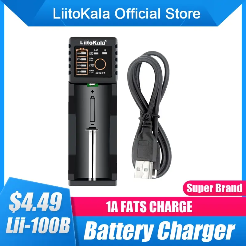LiitoKala Lii-100B Lii-100 18650 Battery Charger For 26650 16340 RCR123 14500 LiFePO4 1.2V Ni-MH Ni-Cd Smart Charger
