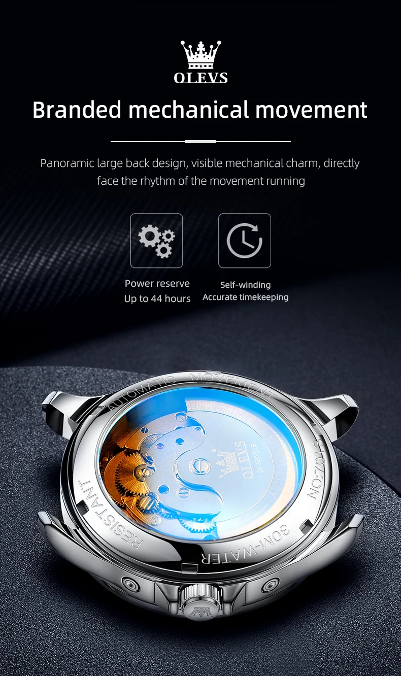 OLEVS 7013 Men's Watch Fashion Moon Phase Mechanical Watch For Men Waterproof Roman Scale Hollow Flywheel Automatic Hand Clock