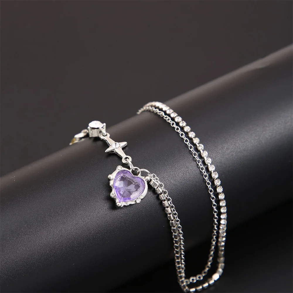 SUMENG 2024 Purple Pink Black Crystal Heart Pendant Necklace Sweet Cool Girl Punk Clavicle Chain For Women Fashion Jewelry Gifts