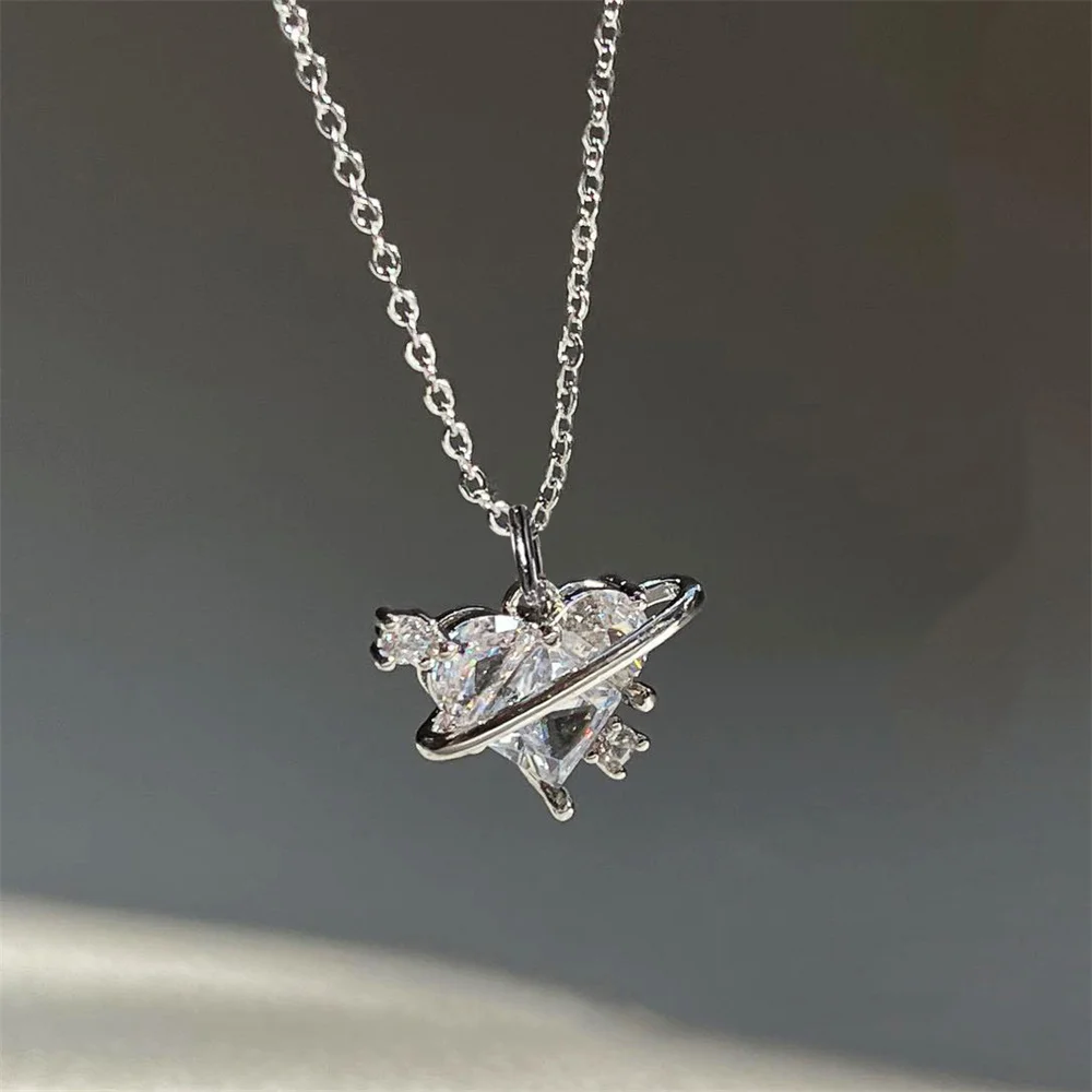 SUMENG 2024 Purple Pink Black Crystal Heart Pendant Necklace Sweet Cool Girl Punk Clavicle Chain For Women Fashion Jewelry Gifts