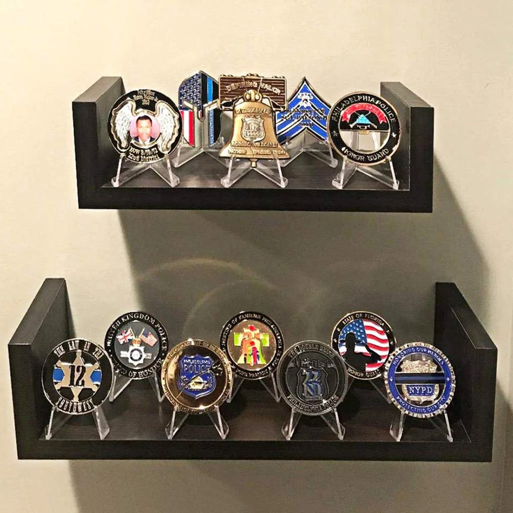 10pcs Transparent Acrylic Coin Display Stand Holders Photos Card Commemorative Challenge Coin Capsule Medal Support Racks