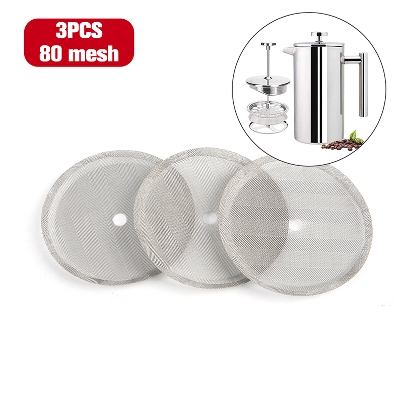 3 PCS of reusable stainless steel French filter press coffee machine, detachable mesh filter, coffee pot filter cartridge