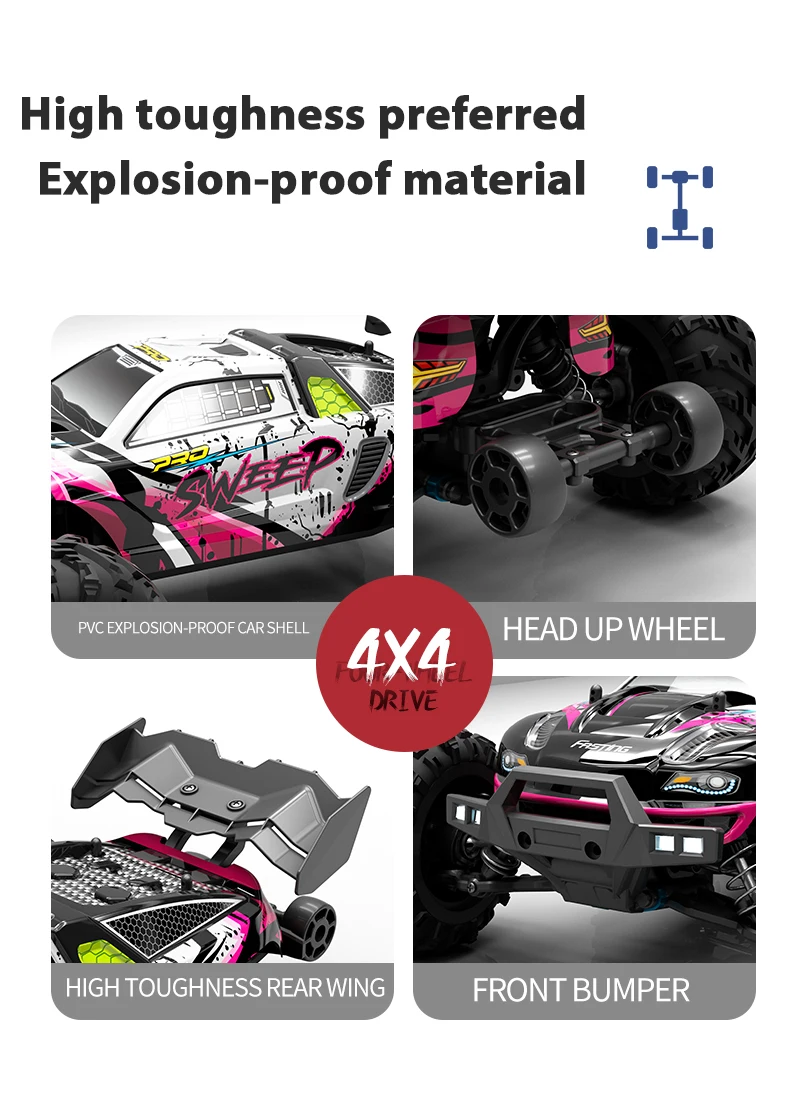 ZWN 1:16 70KM/H Or 50KM/H 4WD RC Car With LED Remote Control Cars High Speed Drift Monster Truck for Kids Vs Wltoys 144001 Toys