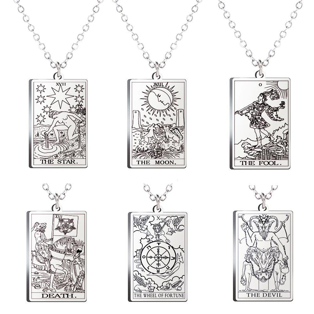 Stainless Steel Classic Tarot Pendant Necklace Major Cigano Fortune Telling Necklace Star/Moon/Death Symbol Pendant Accessory