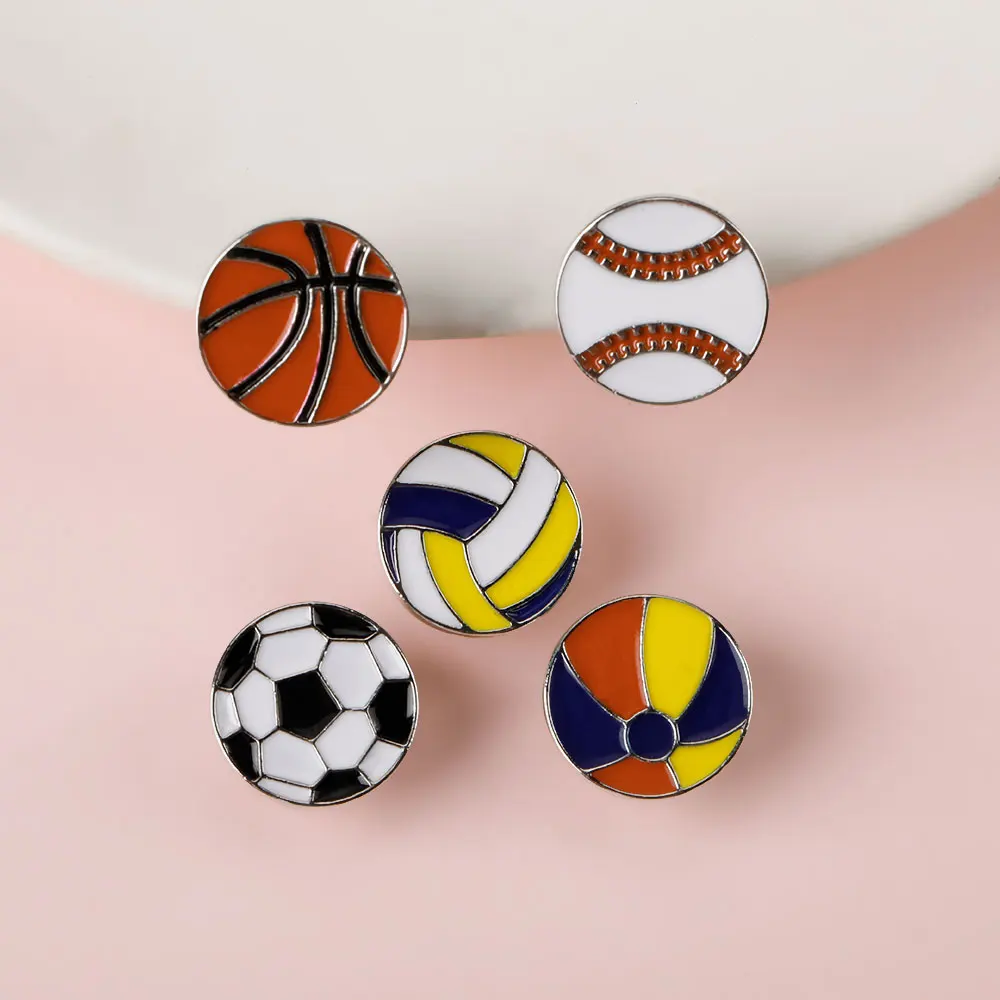 Football Basketball Rugby Baseball Beach ball Volleyball Hard Enamel Pins For Sport Lovers Bag Backpack Jacket Jewelry Brooches