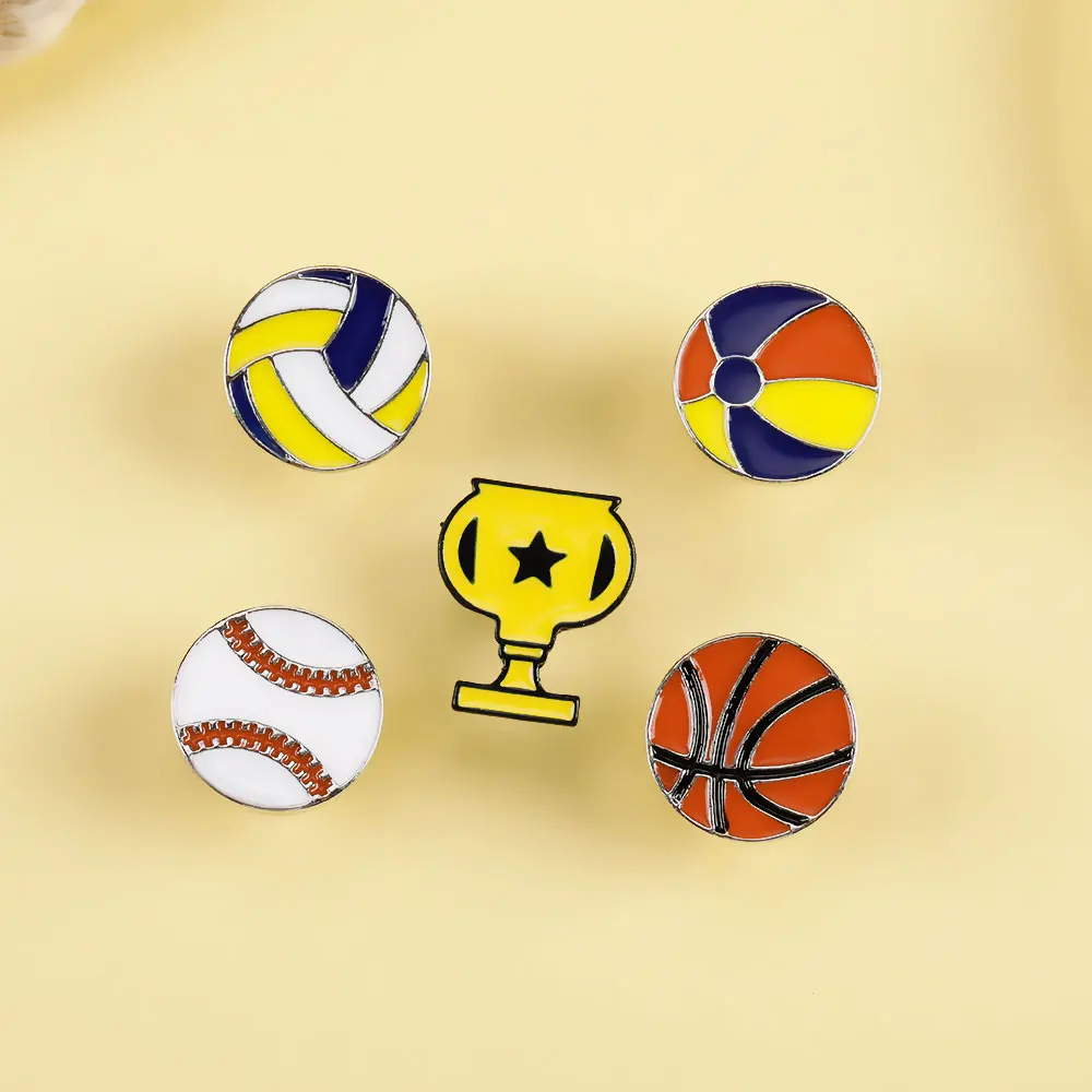 Football Basketball Rugby Baseball Beach ball Volleyball Hard Enamel Pins For Sport Lovers Bag Backpack Jacket Jewelry Brooches