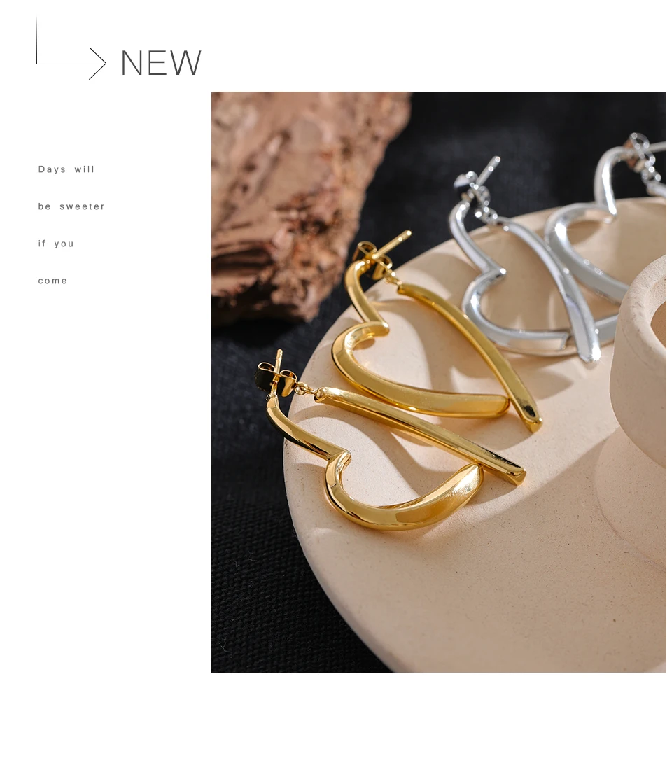 Yhpup Removable Minimalist Stainless Steel Heart Love Hollow Hoop Earrings Anti Allergic Fashion Gold Color Jewelry Bijoux