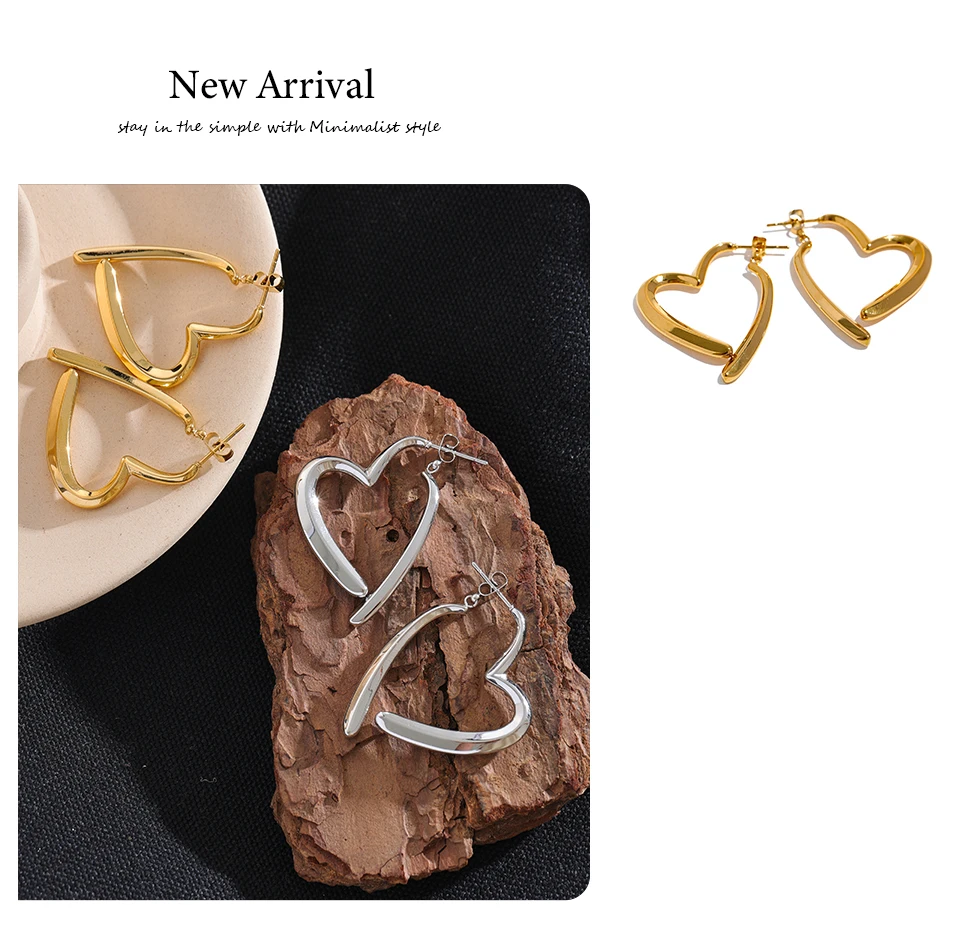Yhpup Removable Minimalist Stainless Steel Heart Love Hollow Hoop Earrings Anti Allergic Fashion Gold Color Jewelry Bijoux