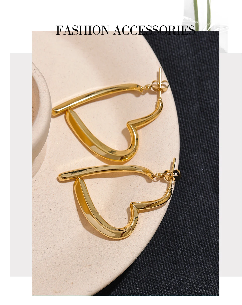 Yhpup Removable Minimalist Stainless Steel Heart Love Hollow Hoop Earrings Anti Allergic Fashion Gold Color Jewelry Bijoux