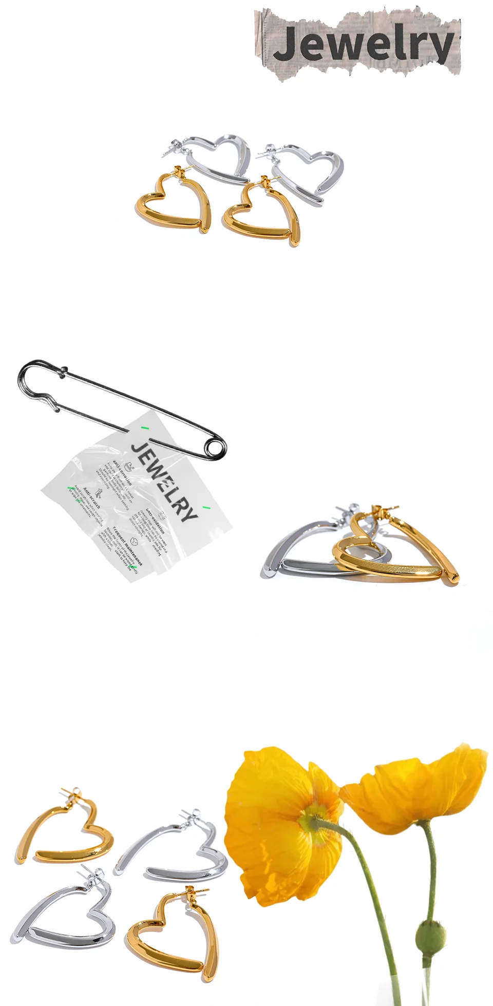 Yhpup Removable Minimalist Stainless Steel Heart Love Hollow Hoop Earrings Anti Allergic Fashion Gold Color Jewelry Bijoux