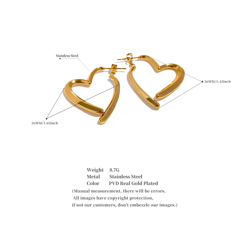 Yhpup Removable Minimalist Stainless Steel Heart Love Hollow Hoop Earrings Anti Allergic Fashion Gold Color Jewelry Bijoux