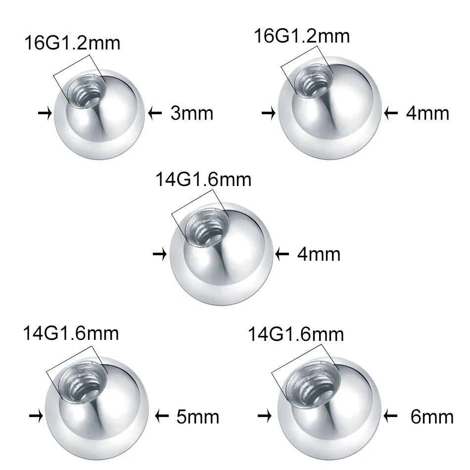 10pcs Stainless Steel Replacement Balls CZ Zircon Labret Tongue Ring Belly Eyebrow Piercing Attachment DIY Body Jewelry