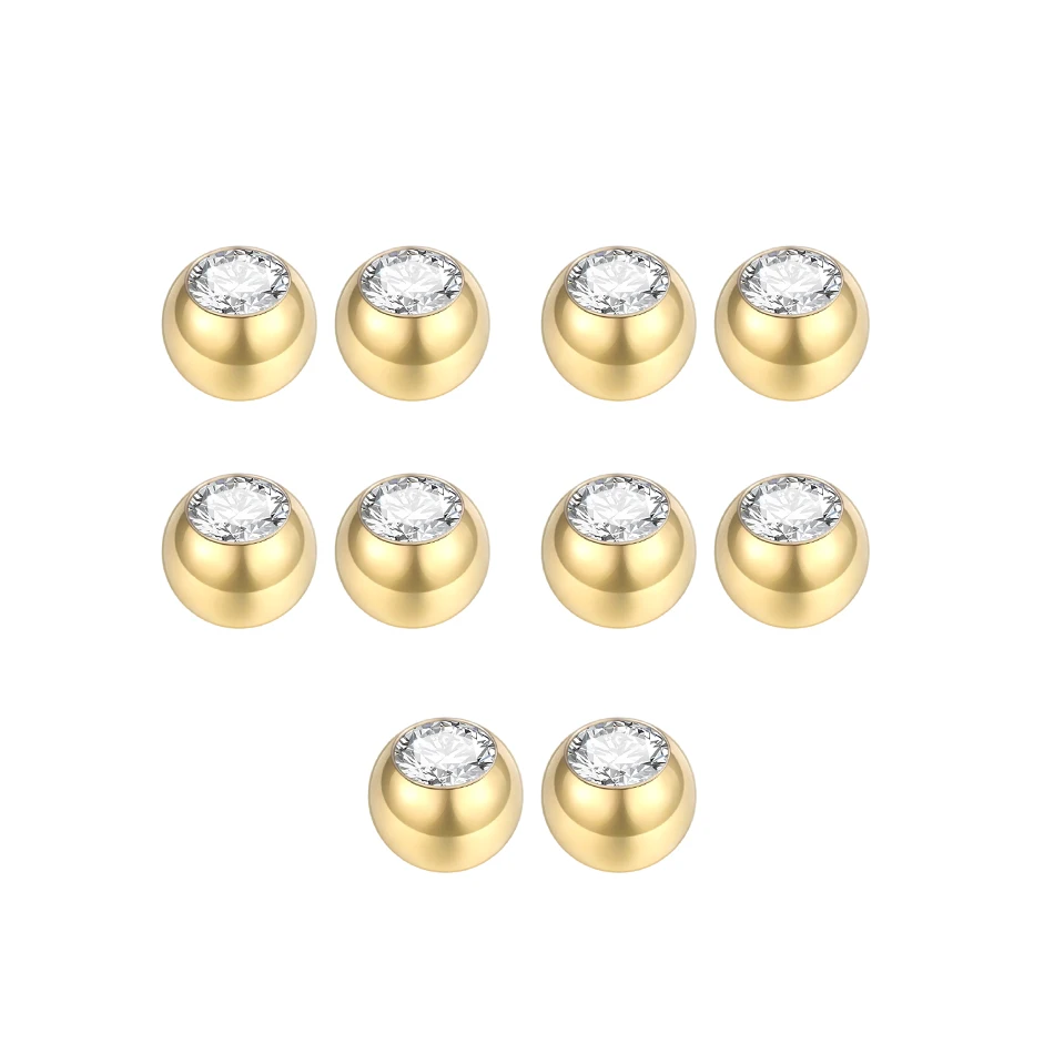 10pcs Stainless Steel Replacement Balls CZ Zircon Labret Tongue Ring Belly Eyebrow Piercing Attachment DIY Body Jewelry