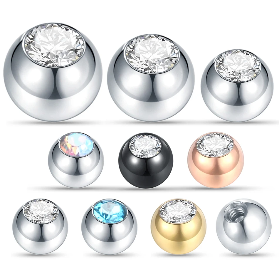 10pcs Stainless Steel Replacement Balls CZ Zircon Labret Tongue Ring Belly Eyebrow Piercing Attachment DIY Body Jewelry