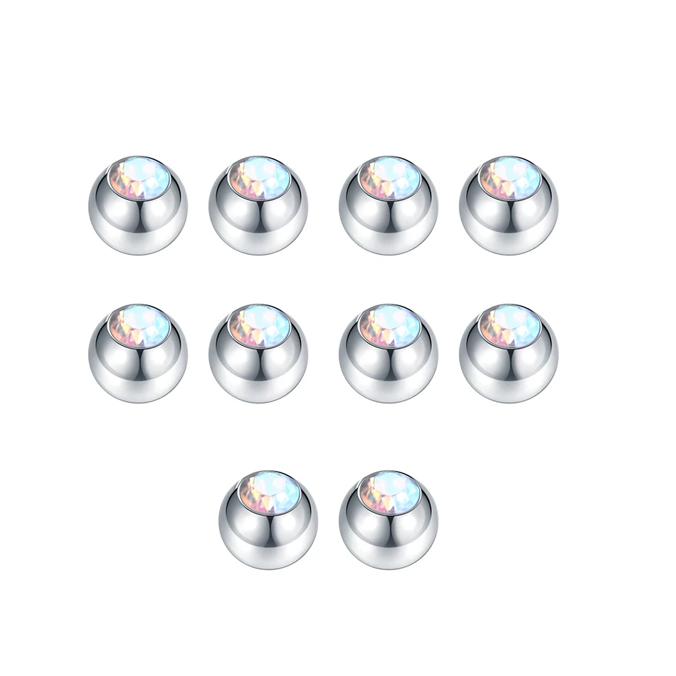 10pcs Stainless Steel Replacement Balls CZ Zircon Labret Tongue Ring Belly Eyebrow Piercing Attachment DIY Body Jewelry