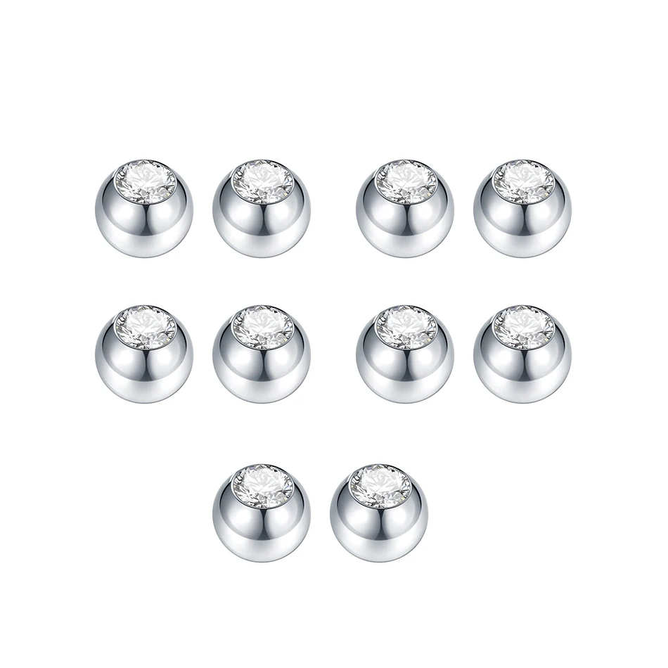10pcs Stainless Steel Replacement Balls CZ Zircon Labret Tongue Ring Belly Eyebrow Piercing Attachment DIY Body Jewelry