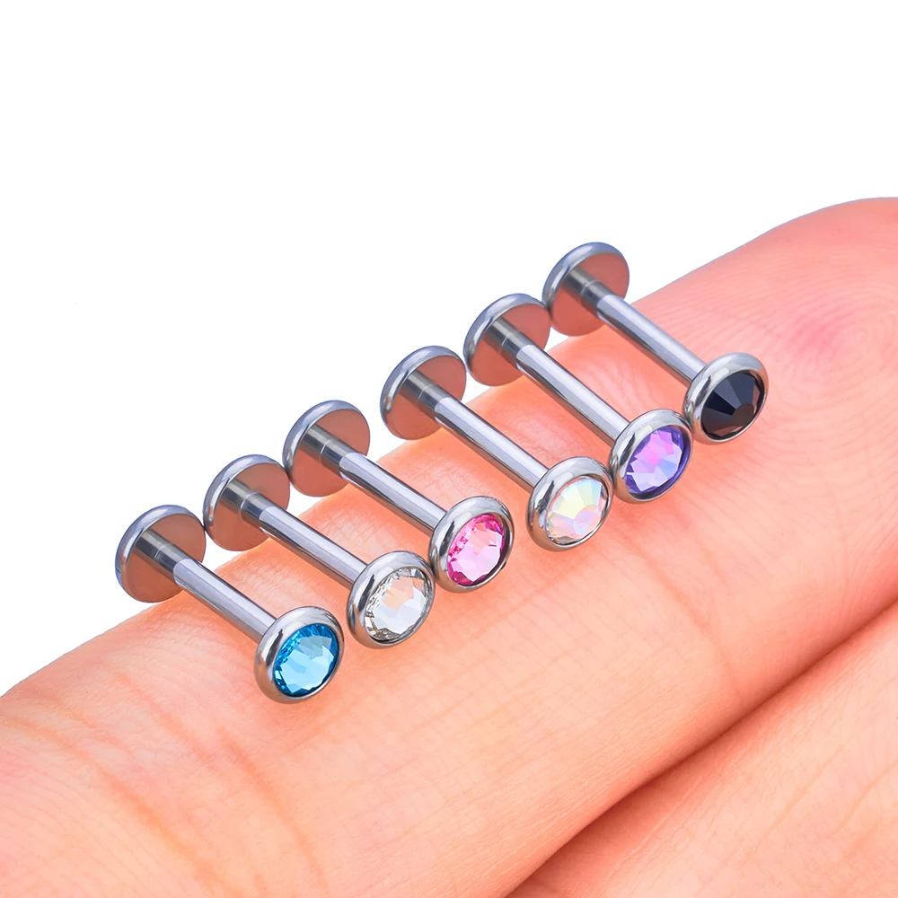 10Pc 20/18/16g G23 Titanium Piercing CZ Lip Labre Earrings Set Lip Stud Ring Tragus Free Spiral Cartilage Piercings Body Jewelry