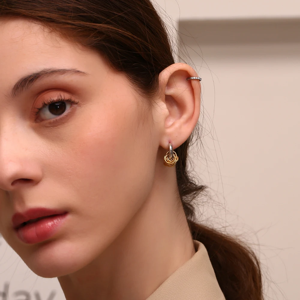 E.B.belle Mini Creative Wrapped C-shaped Earrings Tarnish Free 316L Stainless Steel Jewelry 18K Gold Plated Women's Earrings