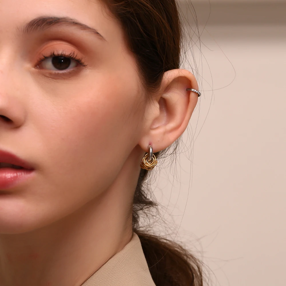 E.B.belle Mini Creative Wrapped C-shaped Earrings Tarnish Free 316L Stainless Steel Jewelry 18K Gold Plated Women's Earrings