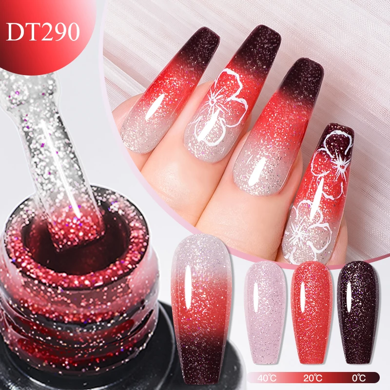 MEET ACROSS 7ml Glitter Sequins Thermal Gel Nail Polish 3 Layers Temperature Color Changing Semi Permanent UV Gel Varnish Nails