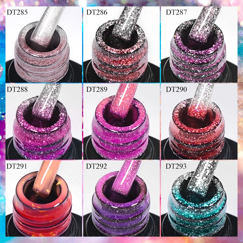 MEET ACROSS 7ml Glitter Sequins Thermal Gel Nail Polish 3 Layers Temperature Color Changing Semi Permanent UV Gel Varnish Nails
