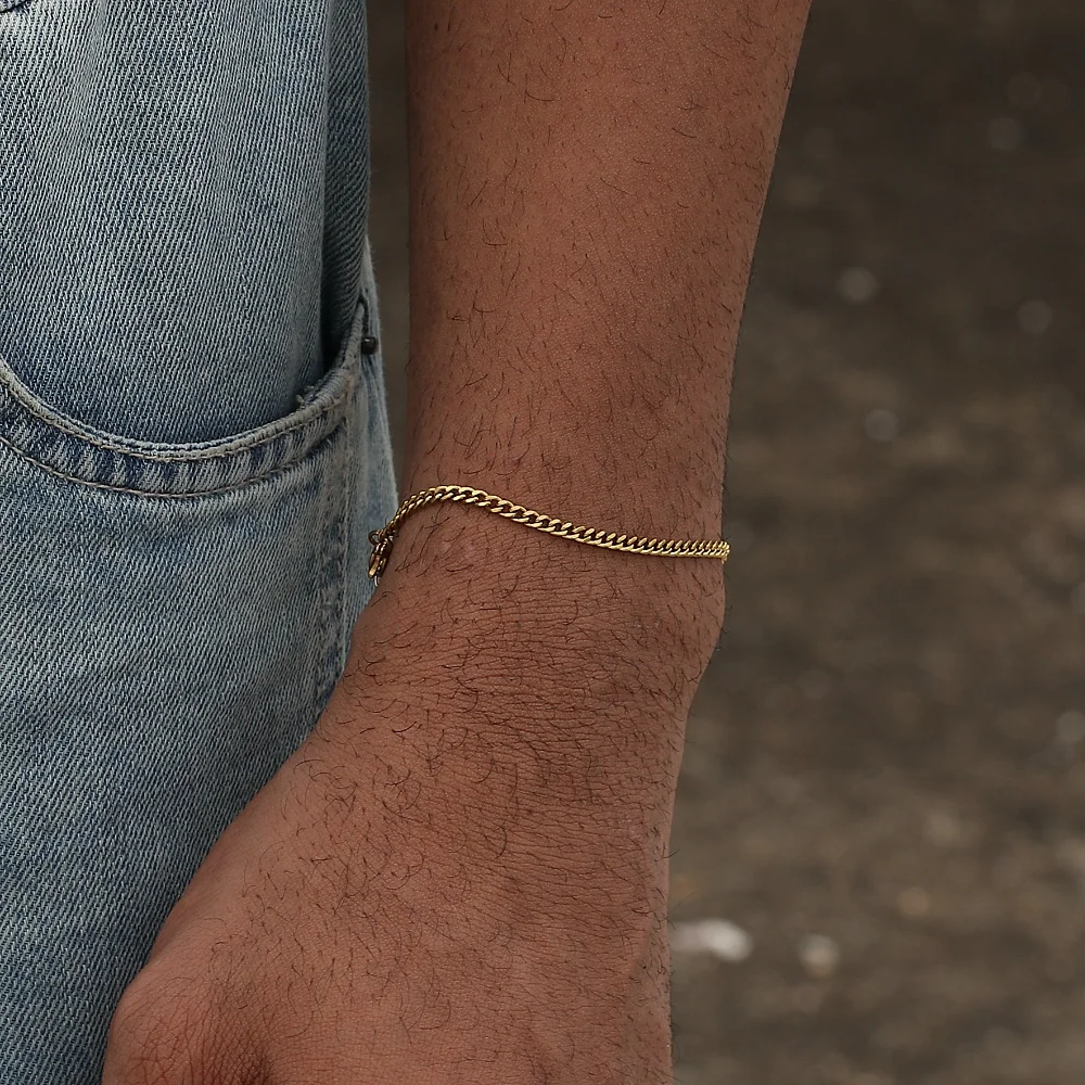 Hip Hop Stainless Steel Cuban Chain Bracelet For Women 3 5 7 mm Simple Stainless Steel Men Bracelet Gold Color Jewelry