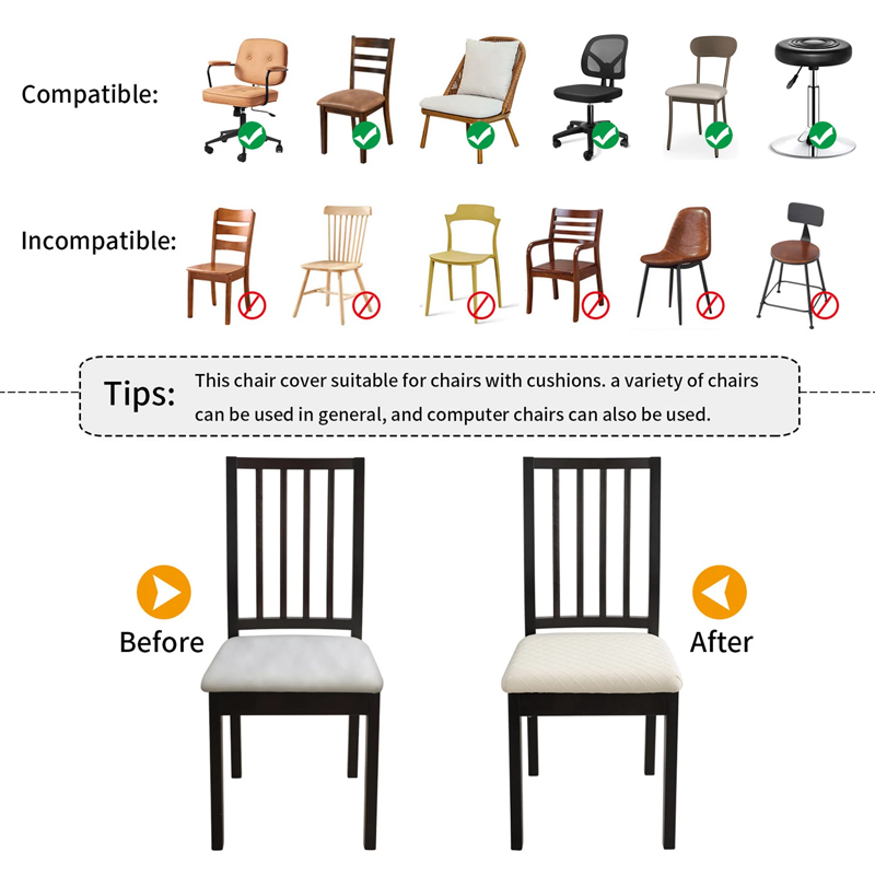 WaterProof Chair Seat Cover Dining Room Chair Covers Removable Washable Elastic Cushion Covers for Upholstered Dining Chair