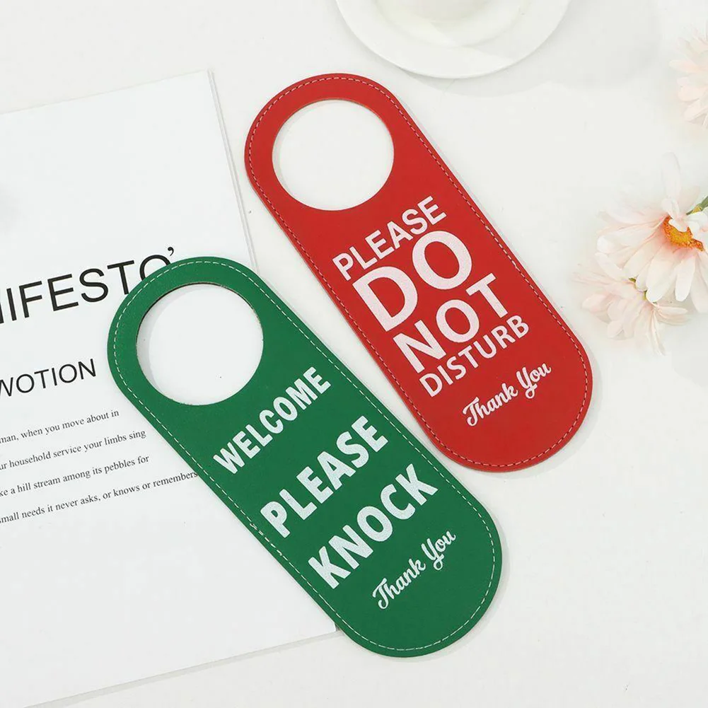 1PC 22.5x8.5CM Door Sign Do Not Disturb Please Knock Hanger Leather Tags Label Warning Bulletin Board For Hotel Mall Office
