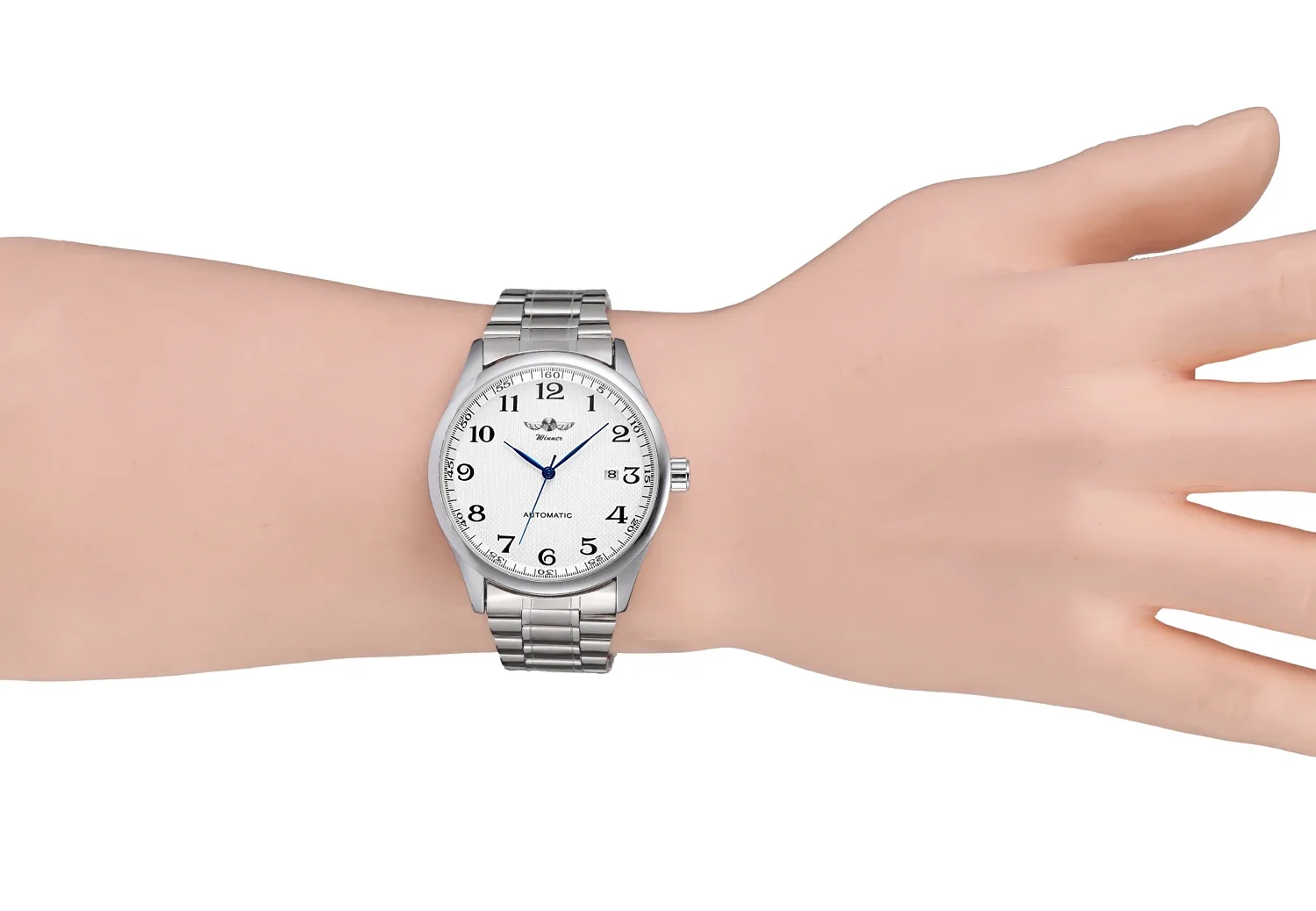 WINNER Watch Men Minimalist Business Watches Silver Stainless Steel White Dial Auto Date Automatic Mechanical Wristwatches Men