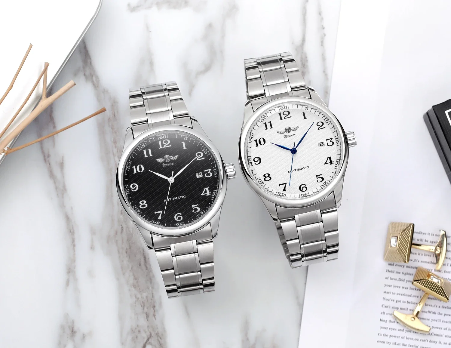 WINNER Watch Men Minimalist Business Watches Silver Stainless Steel White Dial Auto Date Automatic Mechanical Wristwatches Men