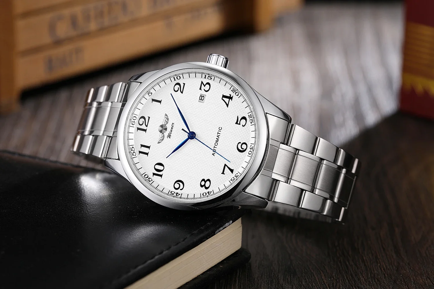 WINNER Watch Men Minimalist Business Watches Silver Stainless Steel White Dial Auto Date Automatic Mechanical Wristwatches Men