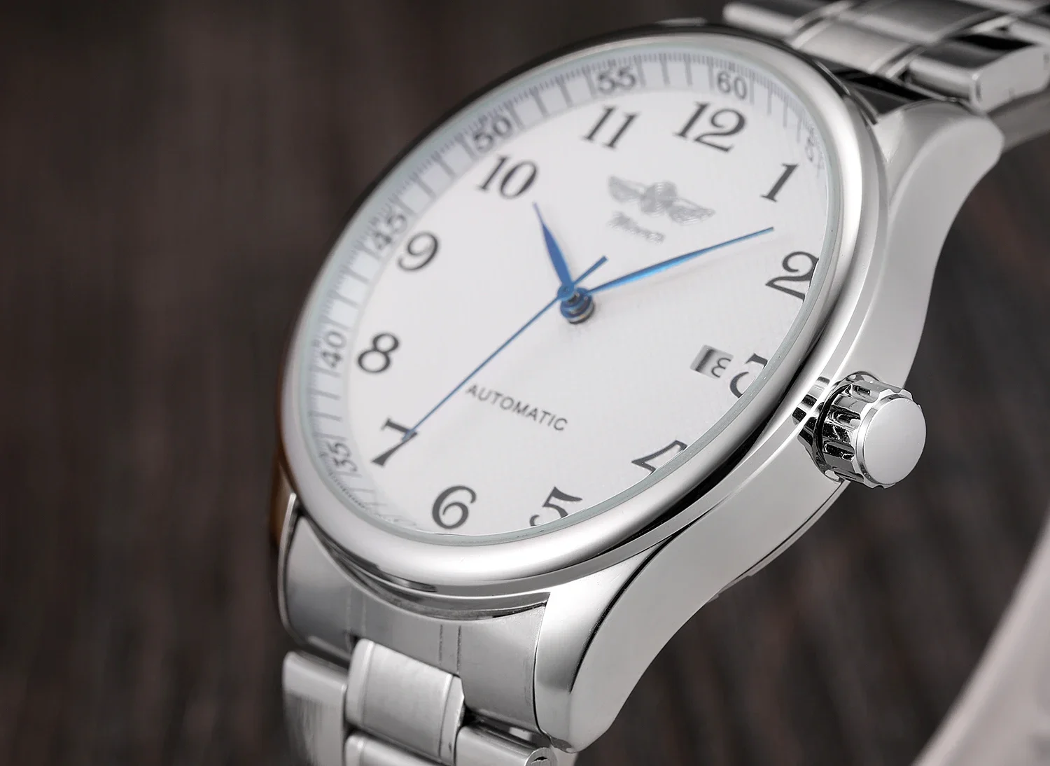 WINNER Watch Men Minimalist Business Watches Silver Stainless Steel White Dial Auto Date Automatic Mechanical Wristwatches Men